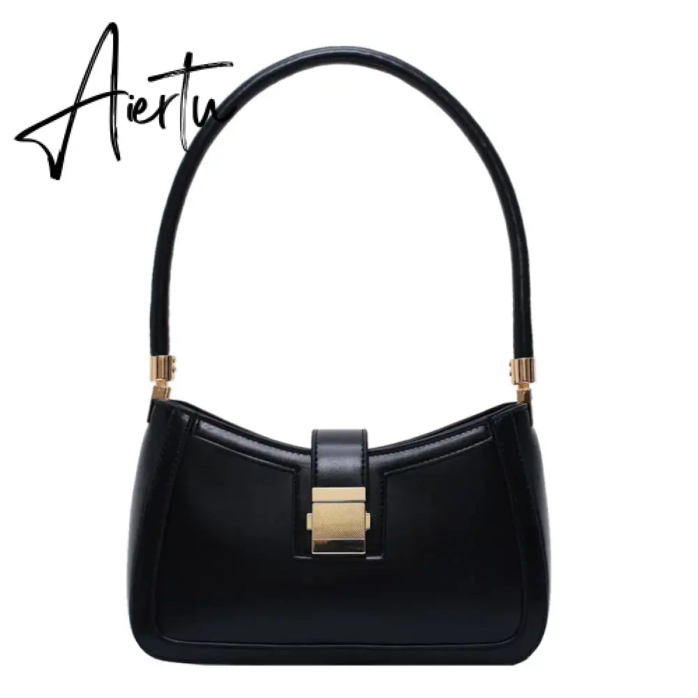 Luxury Brand Pu Leather Solid Color Shoulder Bags For Women  Hit Lock Handbags Small Travel Handbag Lady Fashion Bag Aiertu
