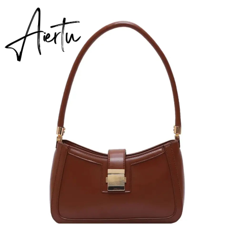 Luxury Brand Pu Leather Solid Color Shoulder Bags For Women  Hit Lock Handbags Small Travel Handbag Lady Fashion Bag Aiertu