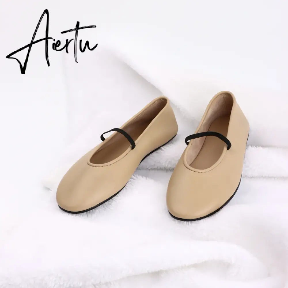 Mary Jane Comfortable Ballet flats Leather Black Slip Shoes For Women Shoes Red High Quality Shoes Woman Size 43 Aiertu