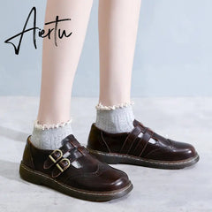 Mary Jane Shoes Summer Thin Section Japanese Double Buckle New Low-cut Flat Round Toe Small Leather Shoes Women Aiertu