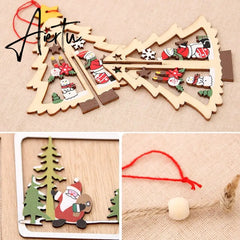 Merry Christmas Hanging Pendants Wooden Christmas Ornaments Decorations for Home Xmas Tree Home Decor New Year Navidad Aiertu