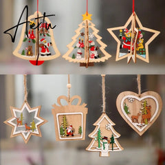 Merry Christmas Hanging Pendants Wooden Christmas Ornaments Decorations for Home Xmas Tree Home Decor New Year Navidad Aiertu