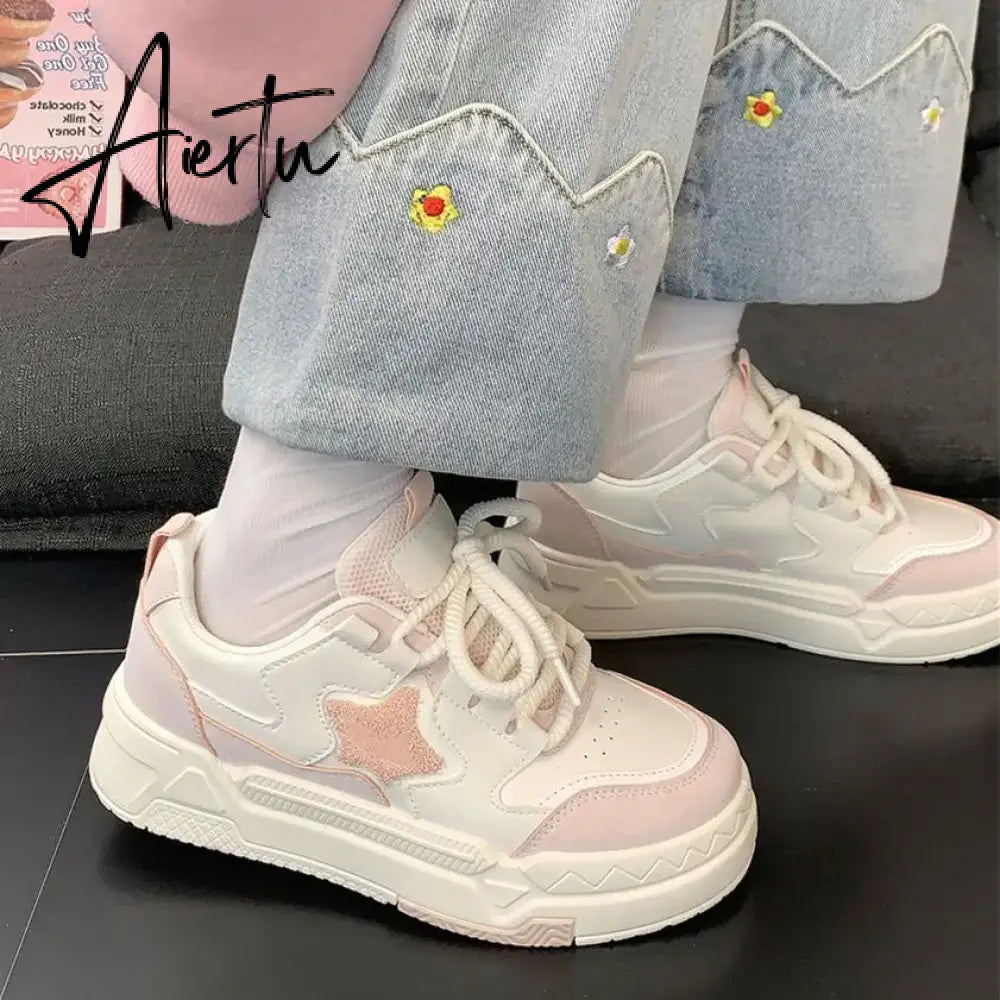 Mori Star Platform Sneakers for Women Popular Winter Style All-match Womens Trendy School Thick Sole White Shoes Aiertu
