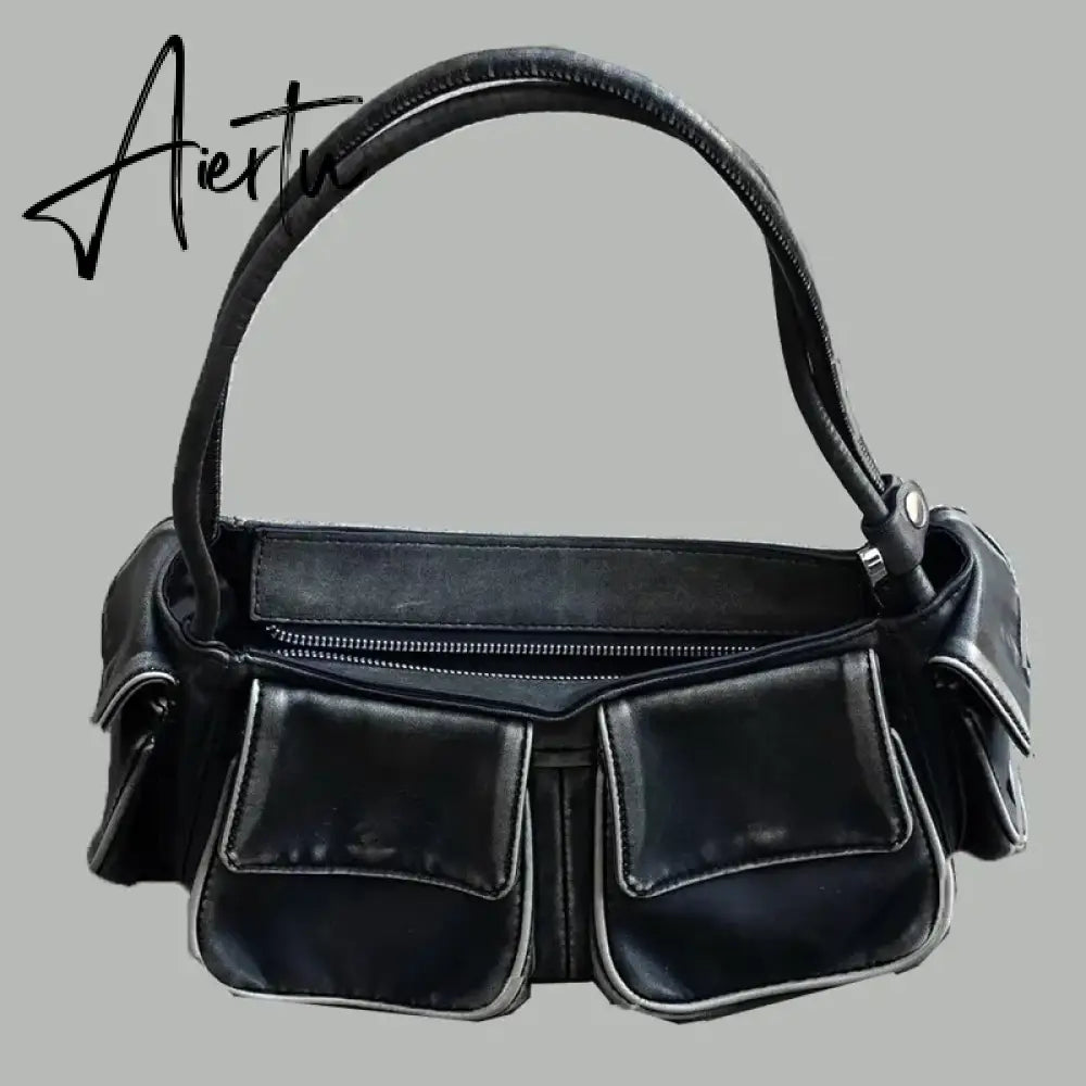 Moto & Biker Y2k Bags For Women Luxury Designer Handbags Purses  New In Vintage PU Leather Multiple Pockets Square Shoulder Aiertu