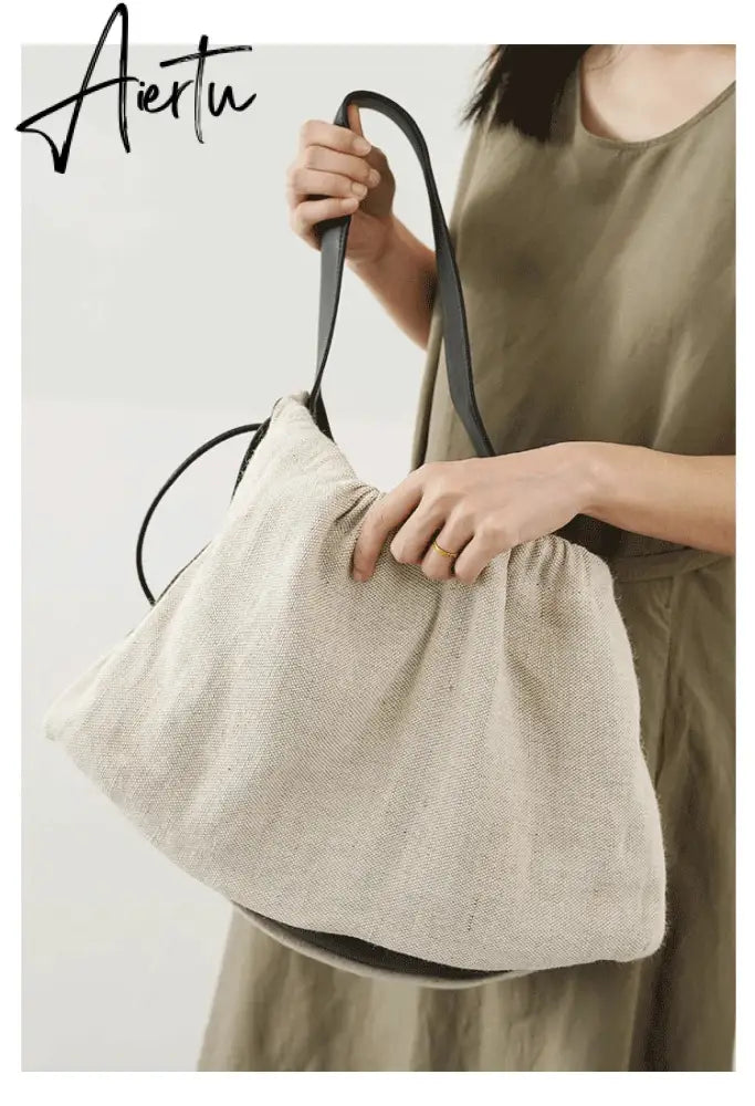NEW Canvas Large Capacity Bag Retro Art Single Shoulder Bag Women Vintage Simple Portable Large Cotton Linen Handbag Aiertu