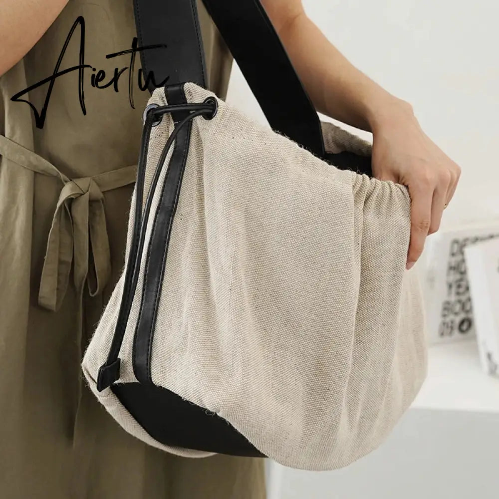 NEW Canvas Large Capacity Bag Retro Art Single Shoulder Bag Women Vintage Simple Portable Large Cotton Linen Handbag Aiertu