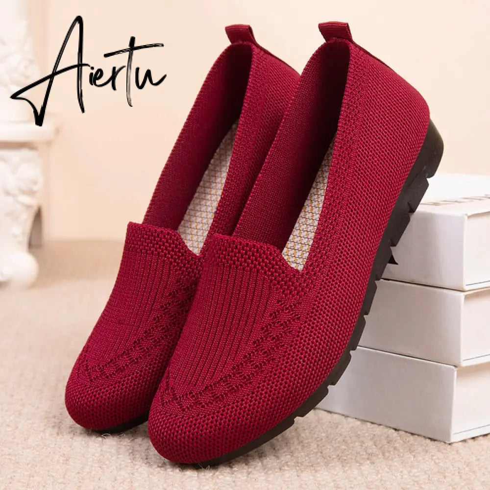 New Mesh Breathable Sneakers Women Breathable Light Slip on Flat Casual Shoes Ladies Loafers Socks Shoes Women Zapatillas Mujer Aiertu