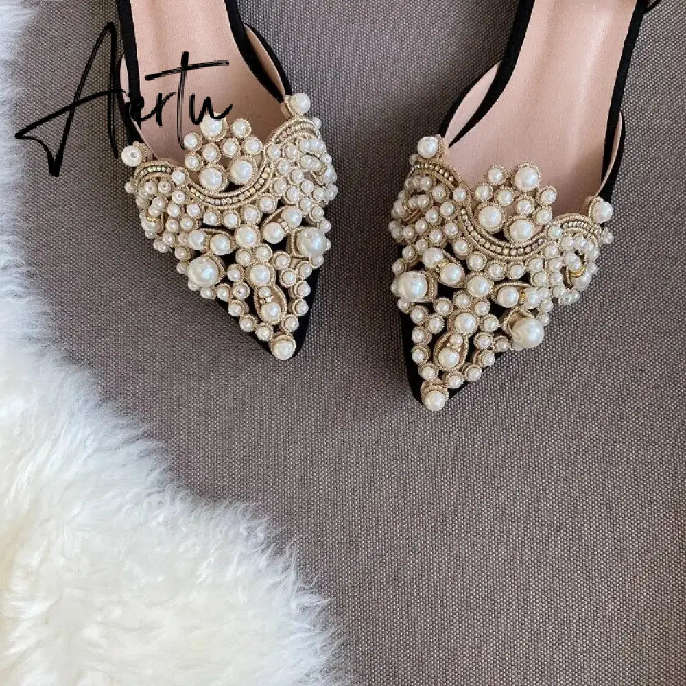 New Trend Pearl Ballet Flats Women Pumps Floors Shoes Without Heels Loafers Female Dress Moccasins Ladies Luxury Autumn PU Aiertu