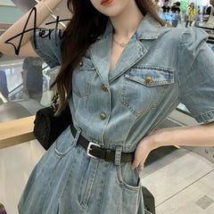 One Piece Denim Dress Korean Style Comfortable Short Sleeve Mini A-LINE Dresses Women Summer Clothing New Fashion Aiertu