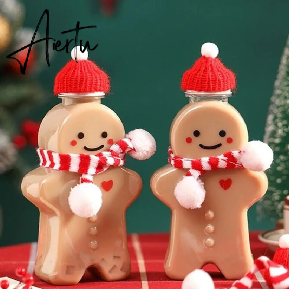 Portable Shaker Water Bottle Gingerbread Man Drinking Cup Milk Tea Drink Bottle Christmas Kids Gifts Xmas Decor Navidad 500ml Aiertu