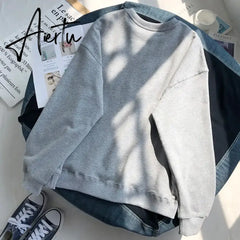 Retro Printed Round Neck Sweatshirt Long Sleeved T Shirt Men and Women New Fashion Casual Loose All Match Pullover Oversized Top Aiertu