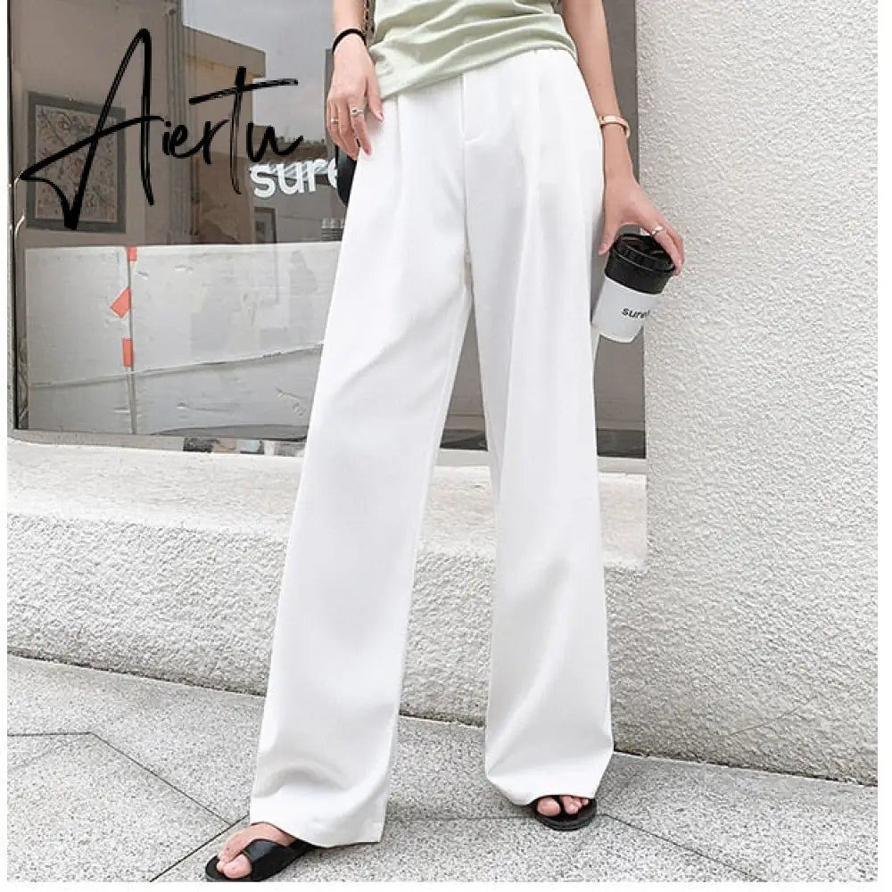 Retro Solid Color Wild Straight Wide Leg Pants Female Spring New Korean Fashion High Waist Casual Long Pants Aiertu
