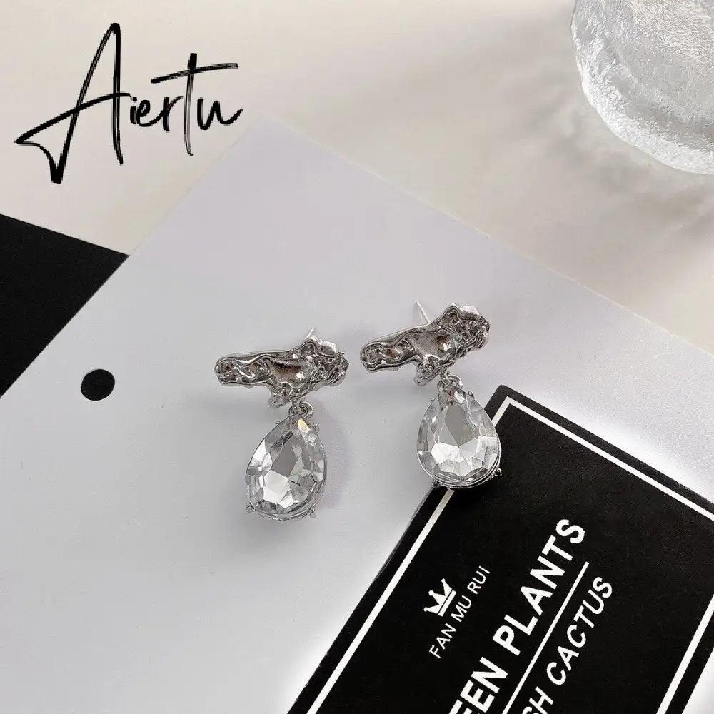 Silver Color Water Drop CZ Zirconia Dangle Earrings For Women Crystal Teardrop Earrings Bridal Wedding Jewelry Brinco Aiertu