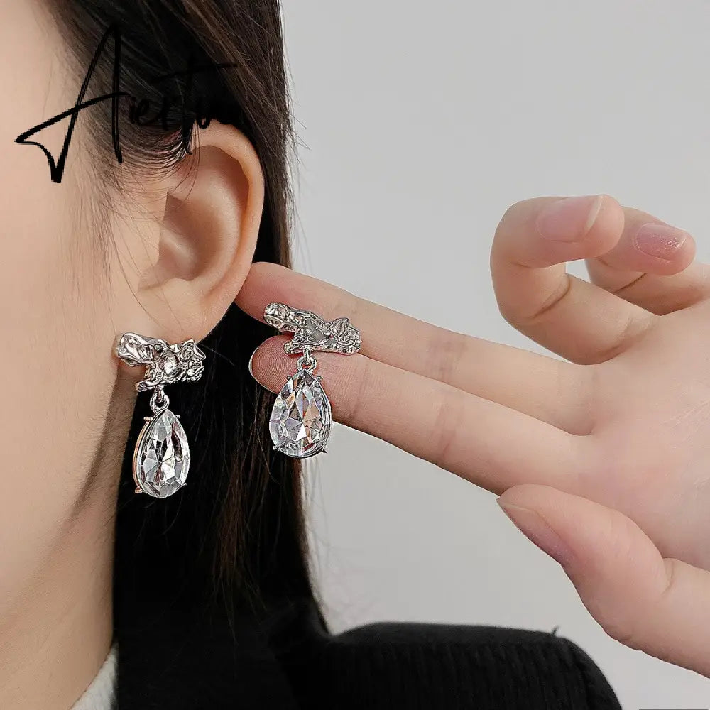 Silver Color Water Drop CZ Zirconia Dangle Earrings For Women Crystal Teardrop Earrings Bridal Wedding Jewelry Brinco Aiertu