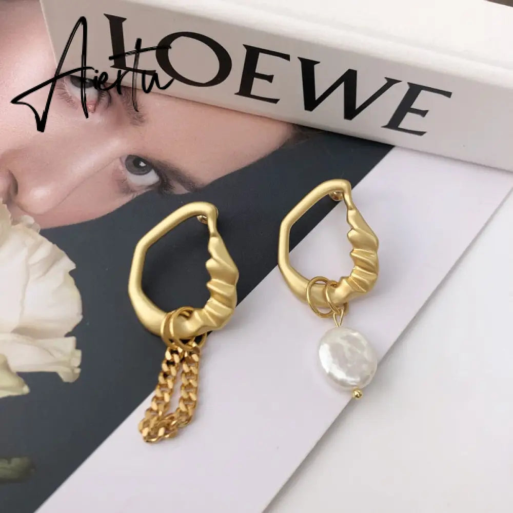 South Korea Fashion Baroque Freshwater Pearl Drop Earrings Asymmetry Versatile Chain Earrings Elegant Jewelry For Women Aiertu