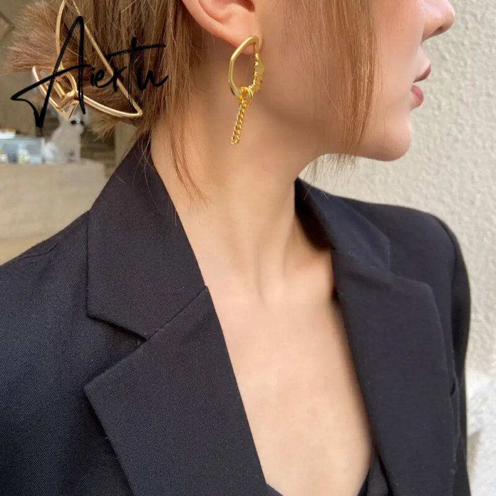 South Korea Fashion Baroque Freshwater Pearl Drop Earrings Asymmetry Versatile Chain Earrings Elegant Jewelry For Women Aiertu