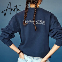 Spoty Make You Health Vintage Style Loose Cotton Autumn Thick Pullover For Women Vintage Style 80s 90s Street Fashion Sweatshirt Aiertu