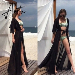 Summer Sexy Beach Cover Up Women Dress Tunic Pareos Ladies Kaftan Robe Cover-up Woman Beach Wear Swimsuit Aiertu