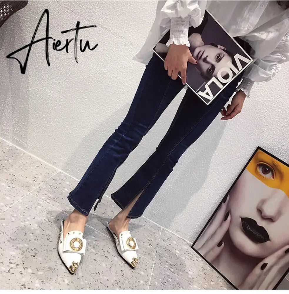 Summer Slippers for Women Luxury Shoes Mule Slippers Slip-on Loafer Slide Ladies Falts Pointed Toe Designer Shoes Fashion Pumps Aiertu