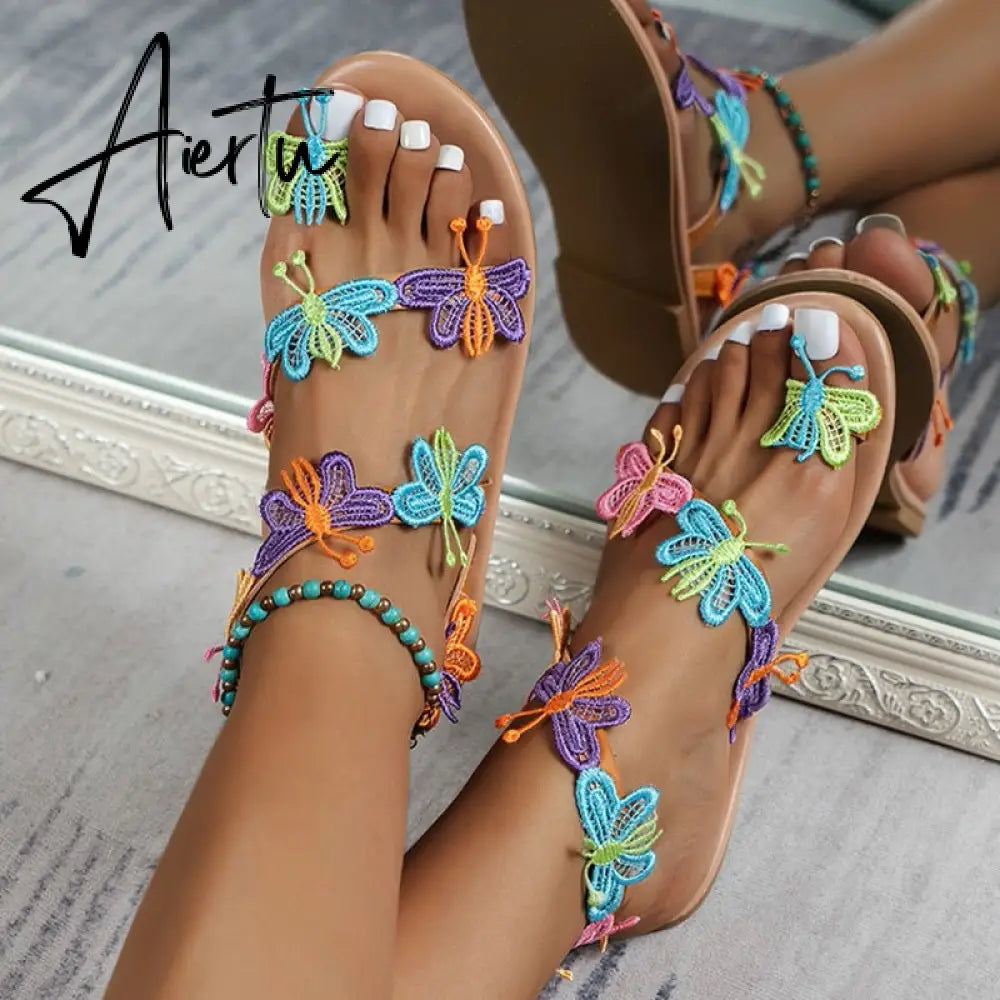 Summer Women Butterfly Flats Sandals Casual Beach Shoes New Fashion Clip Toe Slippers Walking Bohemian Shoes Femme Slides Aiertu