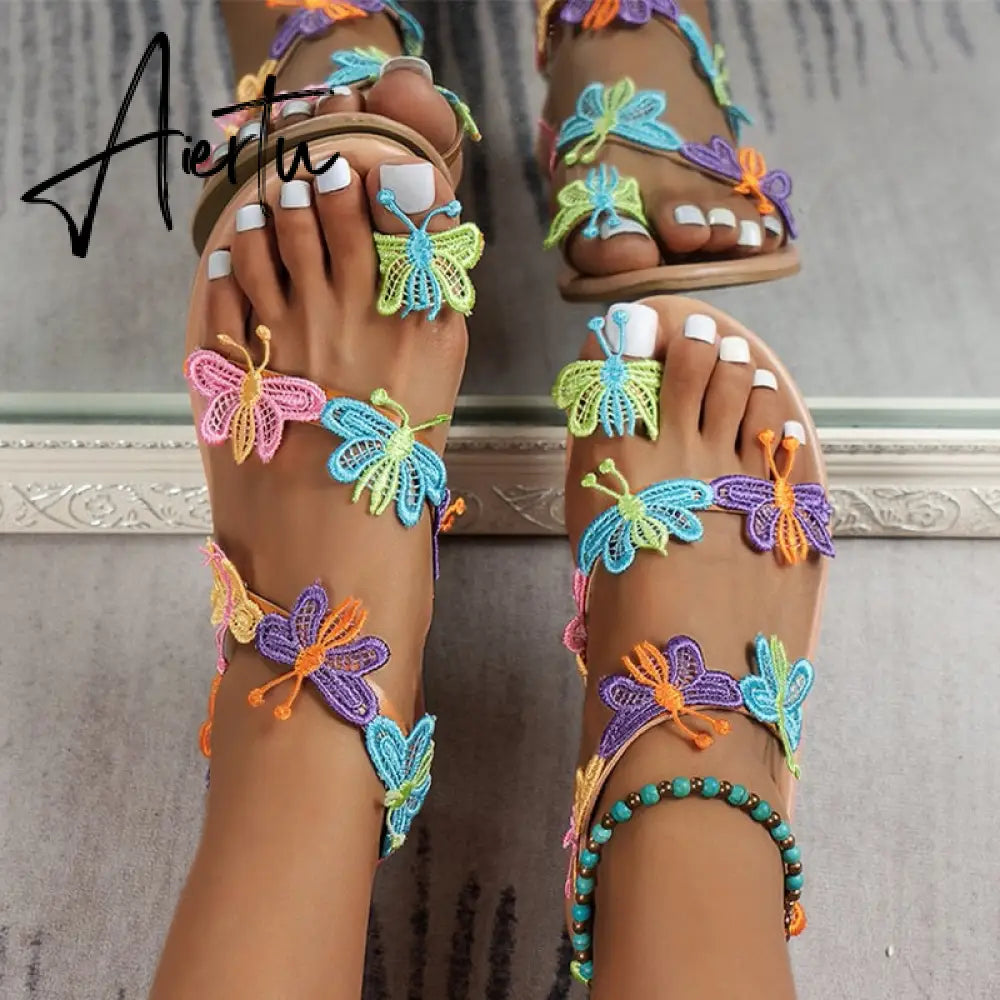 Summer Women Butterfly Flats Sandals Casual Beach Shoes New Fashion Clip Toe Slippers Walking Bohemian Shoes Femme Slides Aiertu