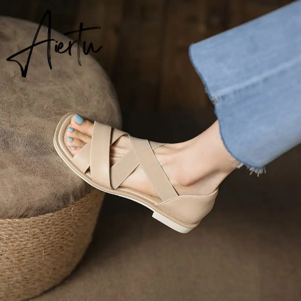 Summer Women Shoes Genuine Leather Flat with Women Sandals Shoes for Women Aiertu