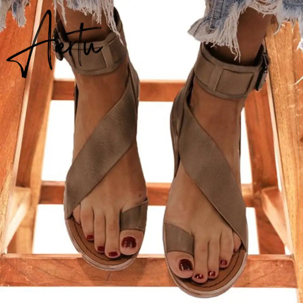 Summer Women's Shoes Fashion Casual Roman Style Flat Sandals Female Open-Toe Shoes Sandals Ladies Low Hills Beach Slippers Aiertu