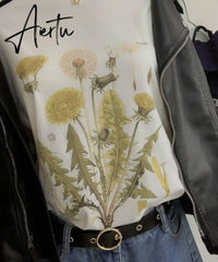 sunfiz HJN Dandelion Vintage Botanical Tshirt, Hiking TShirt, Botanical Print Shirt, Dandelion Shirt, Vintage Tee Aiertu
