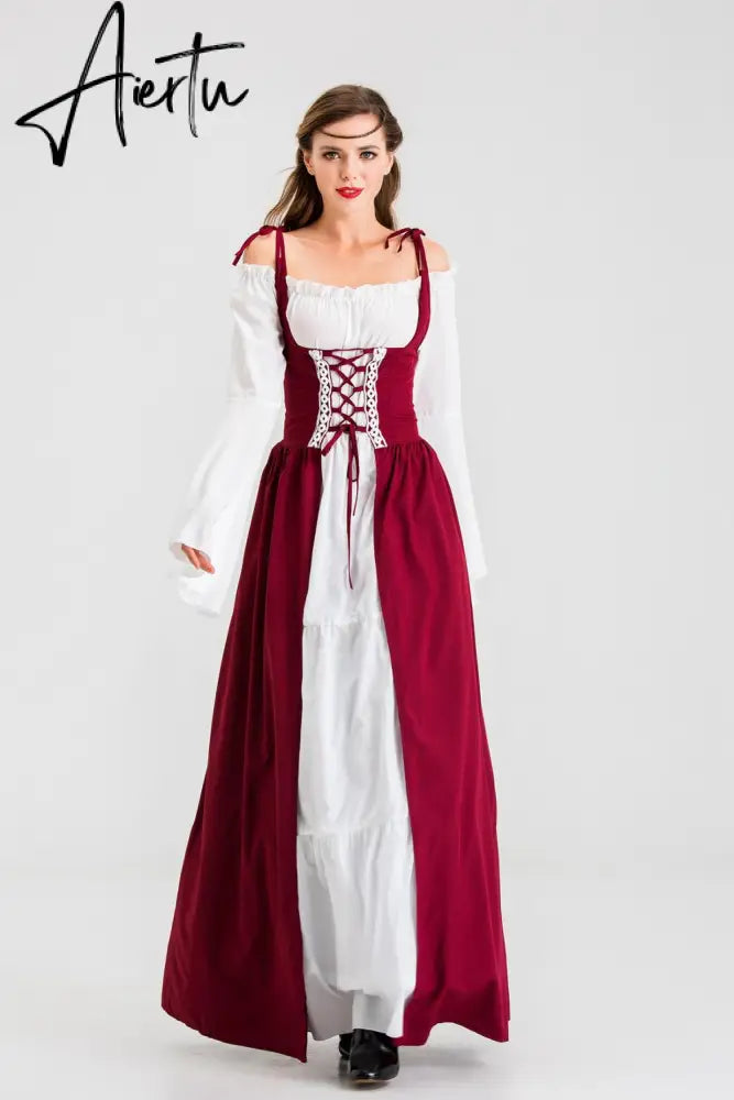 Victoria Greek goddess Retro Middle Ages Dress Halloween Carnival Medieval princess Cosplay Costumes for Women Lace Dresses Aiertu