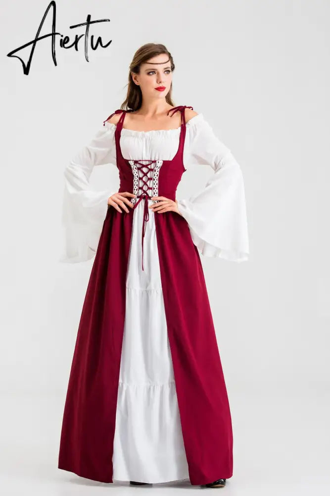 Victoria Greek goddess Retro Middle Ages Dress Halloween Carnival Medieval princess Cosplay Costumes for Women Lace Dresses Aiertu