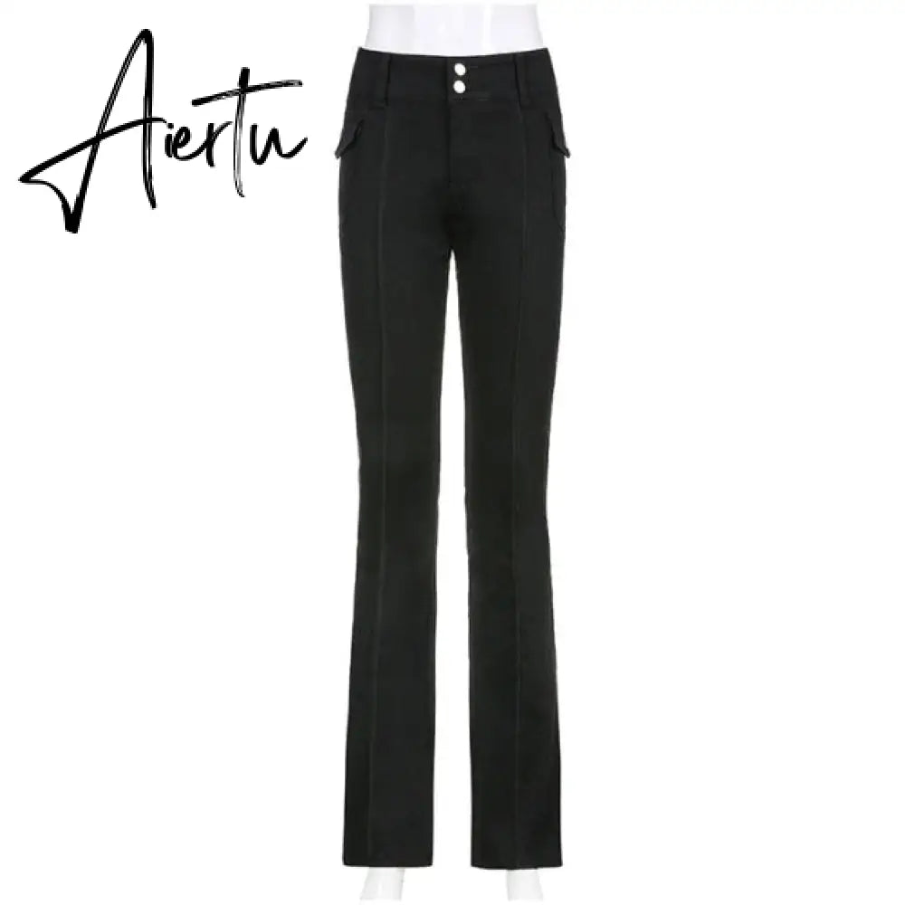 Vintage black low rise striped flare denim pants mall goth indie aesthetic pockets patchwork jeans women y2k wide leg trousers Aiertu