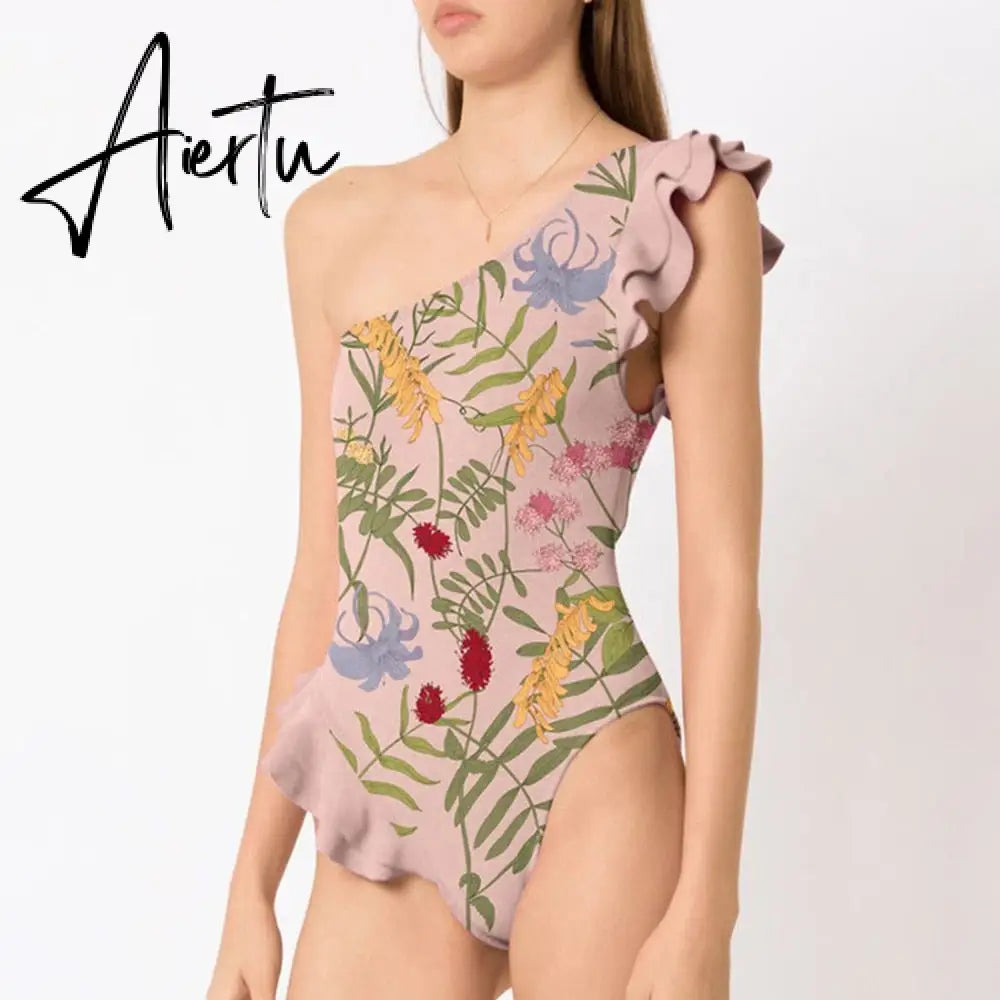 Vintage Sexy Printed Bathing Suit the Shoulder Swimwear Push Up One Piece Swimsuit Backless Swimming Biquini Surf Wear Beachwear Aiertu