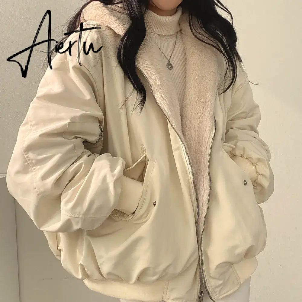 Winter Thicken Warm Parkas Women Oversized Kawaii Double Sided Hooded Coat Ladies Korean Fashion Casual Loose Zip Up Jackets Aiertu