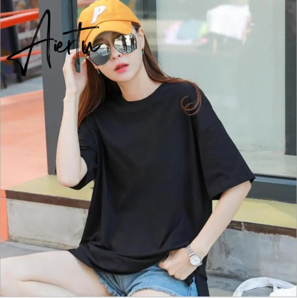 Women Black And White Stripes O Neck Casual Tops Long Sleeve Loose Pullover T-shirt Srping New Fashion Korea Shirt Aiertu
