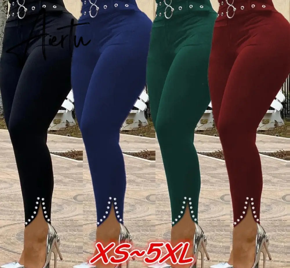 Women High Waist Skinny Stretchy Pencil Pants with Belt Ladies Sexy Slim Fit Leggings Female Hip Lift Long Trousers Aiertu