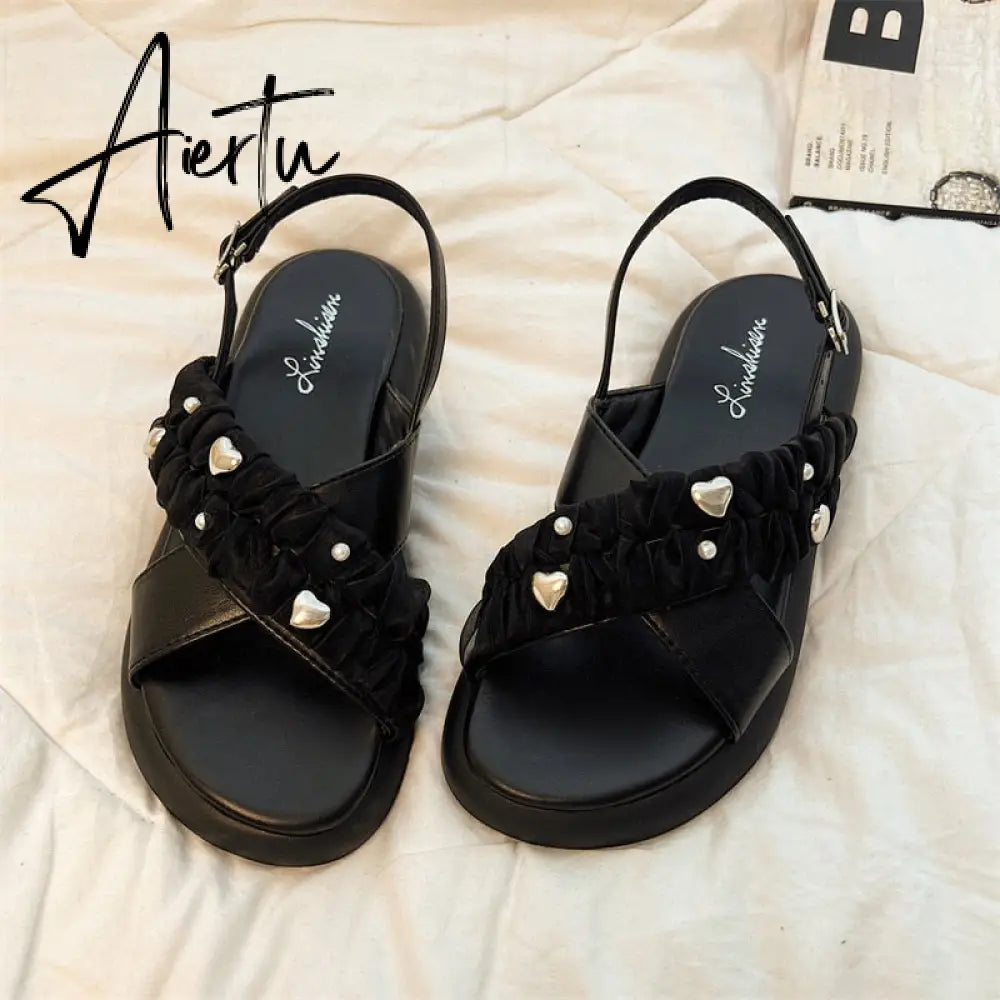 Women Platform Black Flat Designer Sandals Female Summer New Slides Soft Non-Slip Buckle Slippers Casual Fashion Woman Shoes Aiertu