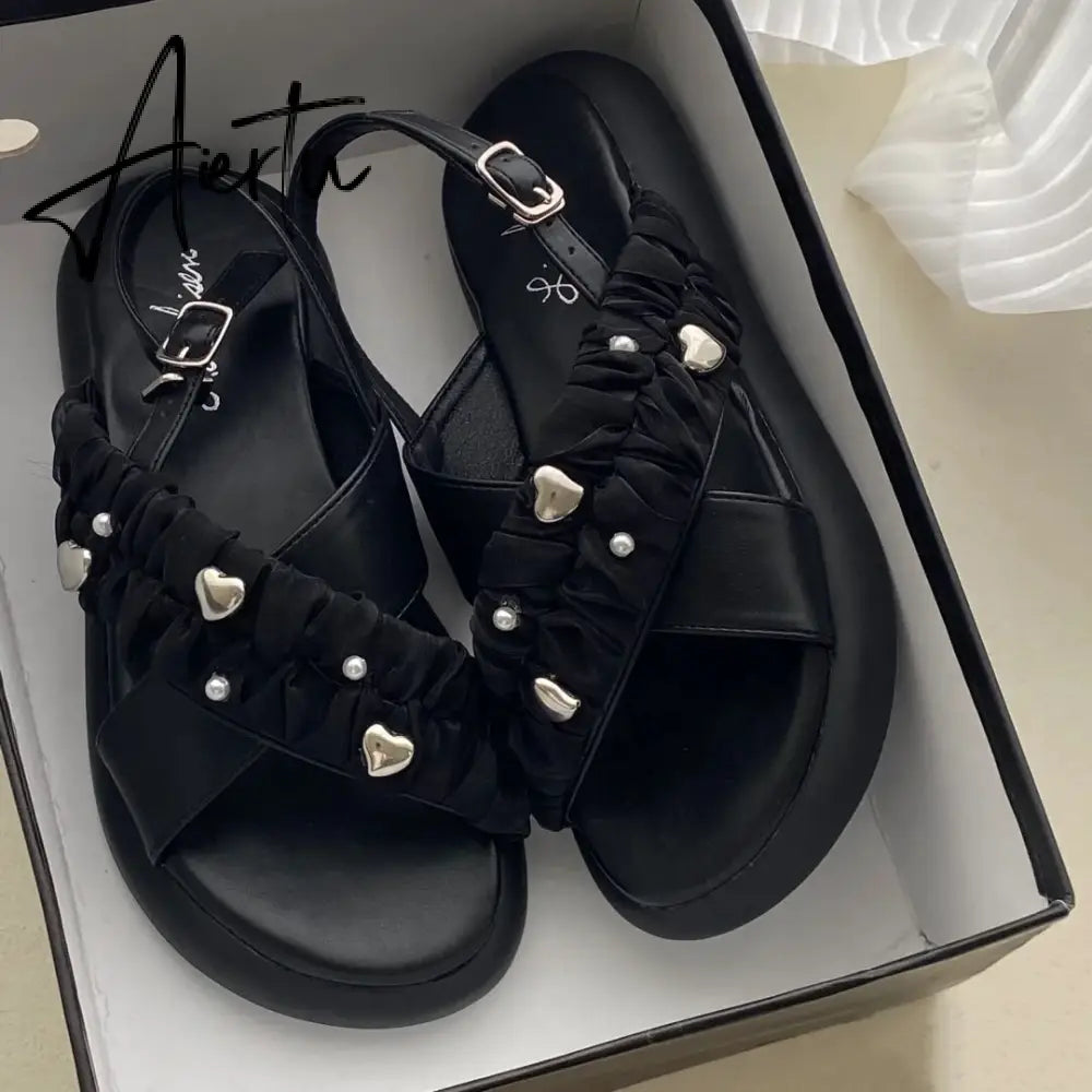 Women Platform Black Flat Designer Sandals Female Summer New Slides Soft Non-Slip Buckle Slippers Casual Fashion Woman Shoes Aiertu
