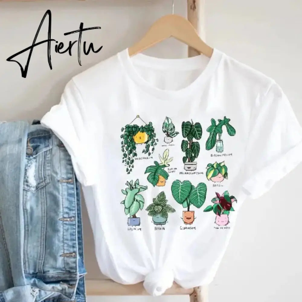 Women Printing Floral Flower 90s Cartoon Ladies Streetwear Style Fashion Clothes Print Tee Top Tshirt Female Graphic T-shirt Aiertu