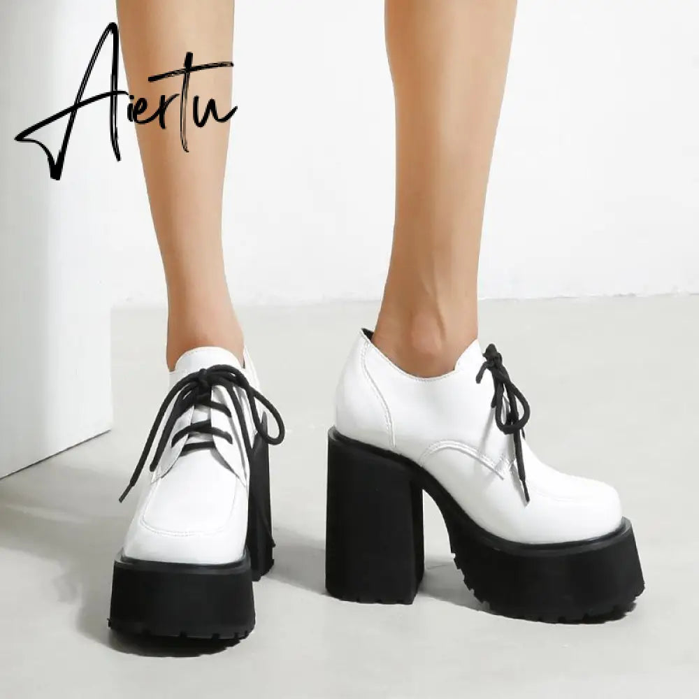 Women Waterproof Platform Patent Leather Thick-Soled Shoes mysite