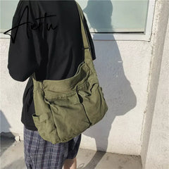 Women's School Messenger Bags For Women Shoulder Ladies Designer Handbag Solid Large Capacity Casual Canvas Shoulder Female Bags Aiertu
