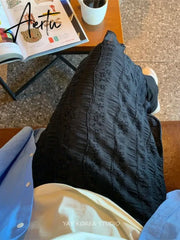 Y2k Clothes Simple Fold Patchwork Lace Slim Dress Fake Two Pieces Leggings Pants Korean Fashion Pantalones De Mujer Aiertu