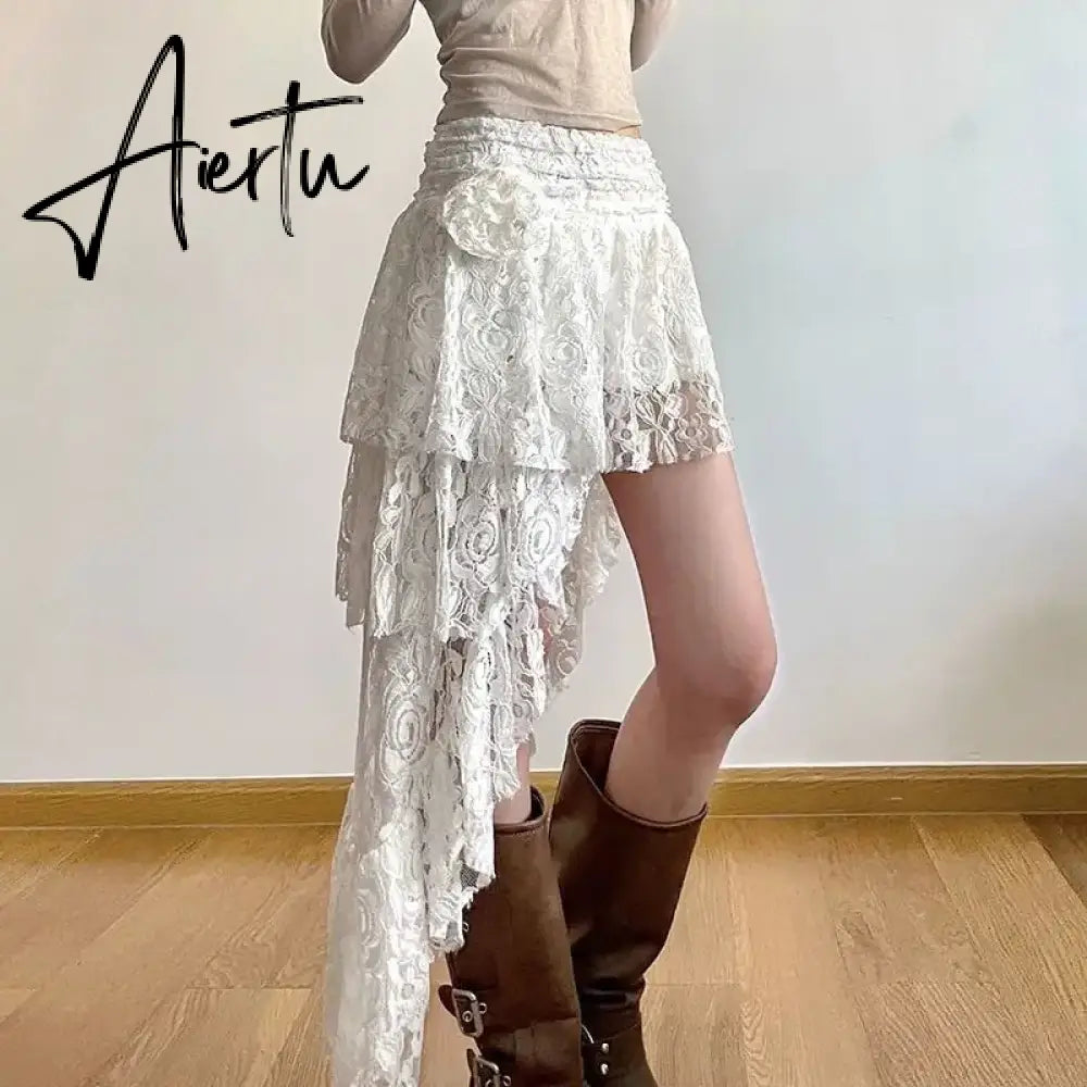Y2k Stitched Bandage Long Skirt Elegant Loose Irregular Split Cute Aesthetic Skirts for Women Fairycore Holiday Outfits Aiertu