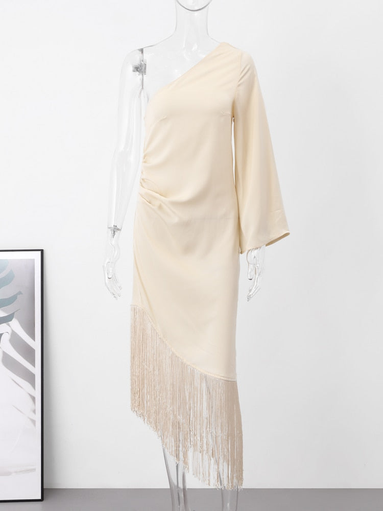 One-shoulder Dress For Women Elegant Fashion Solid Dresses Casual Summer Female Party Streetwear Asymmetric Aiertu