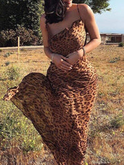 Leopard Print V-Neck Sexy Bodycon Long Dress Women Lace Up Backless Summer Dresses Female Straps Party Beach Vestidos Aiertu