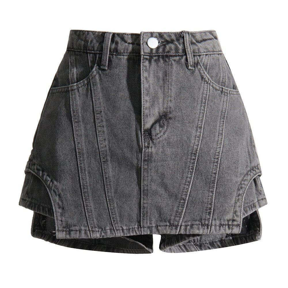 Irregular Hem Shorts For Women High Waist Pathchwork Button Loose Casual Denim Short Pants Female Fashion Clothing Aiertu